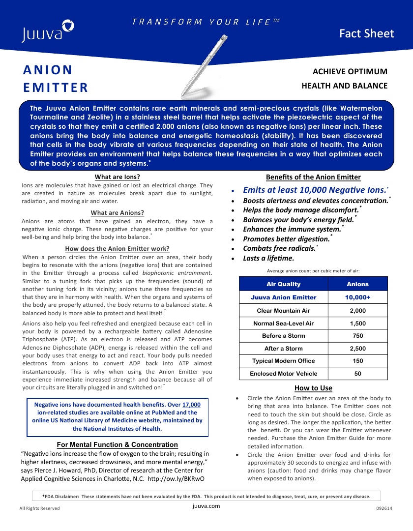 Juuva Anion Emitter Fact Sheet