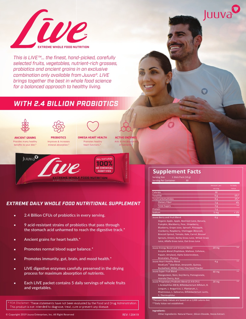 Juuva Live Probiotic Fact Sheet